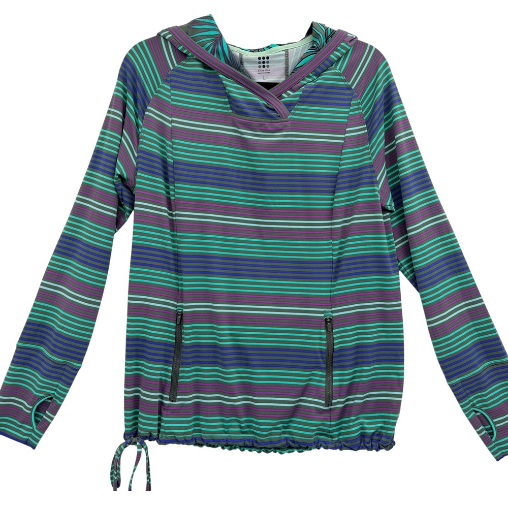 Title Nine Sun Buster Long Sleeve Hooded Rash Guard Large UPF 50 Striped